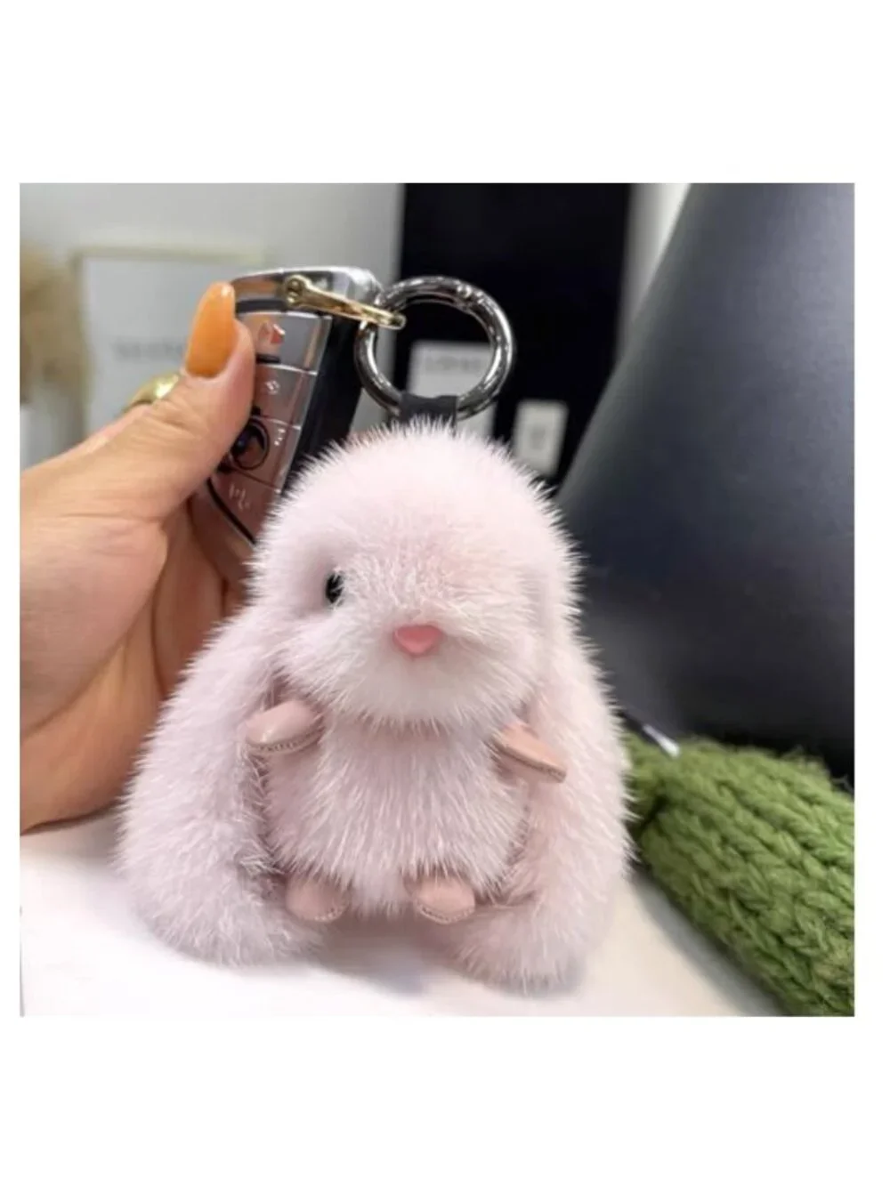 Fluffy Long Ears Bunny Keychain Plush Rabbit Key Ring Bag Charm Purse Pendant